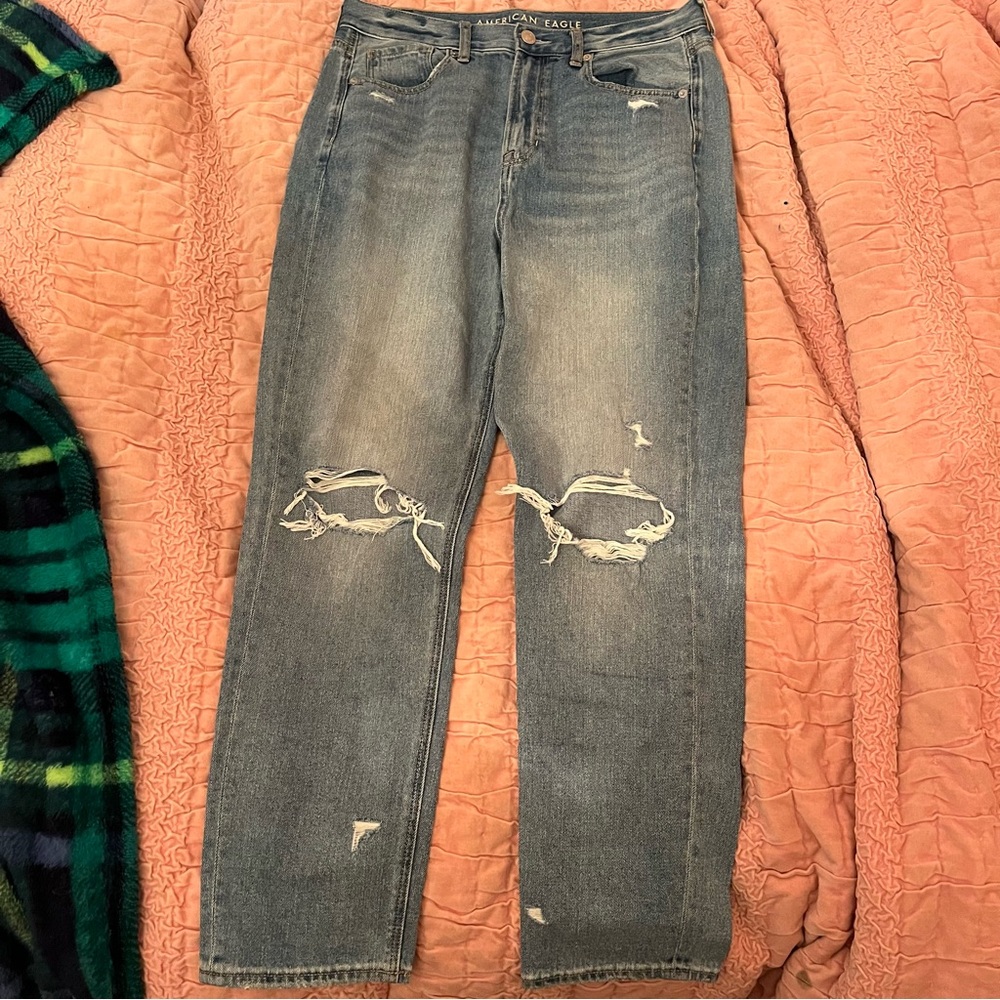 American Eagle Outfitters Light Blue Denim Distressed Mom Jeans